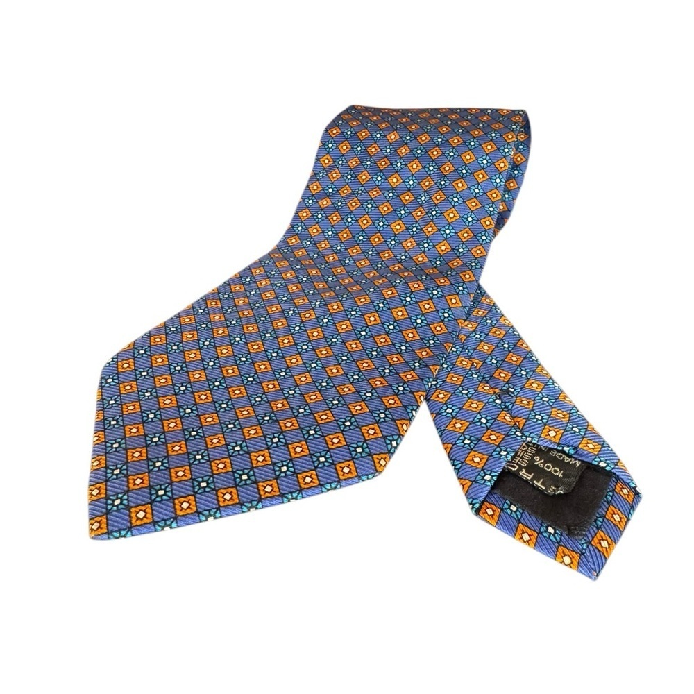 Etro Blue Orange Silk Foulard Tie
